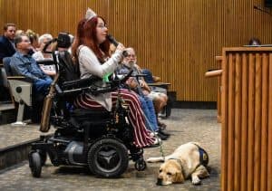 Photo of Ms. Wheelchair Texas 2019 Lauren Taylor who is an advocate for wheelchair accessible transportation services and establishments.