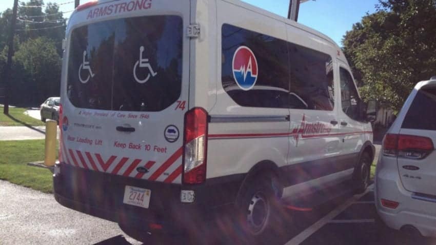 Police said this is a photo of the actual wheelchair van that was stolen. –Armstrong Ambulance via Melrose Police Department