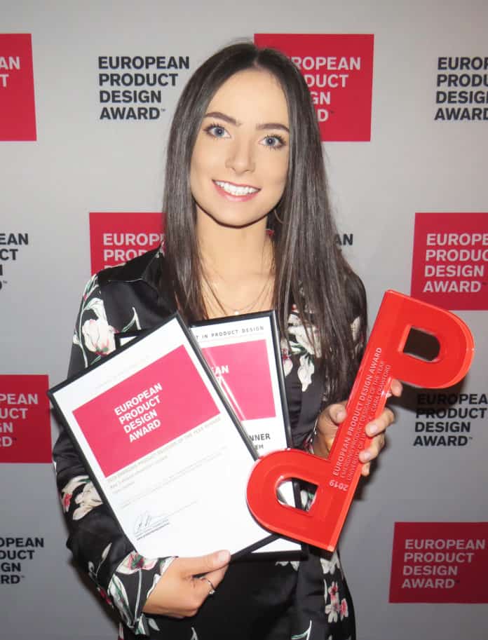 Corbally designer Ciara Crawford at the European Product Design awards in Budapest for her wheelchair travel.
